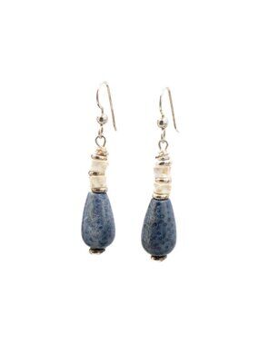 Sterling Silver Blue Coral Seashell Dangle Earrings 2 Inch Coastal